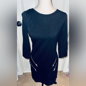 Express double zipper long sleeve black dress